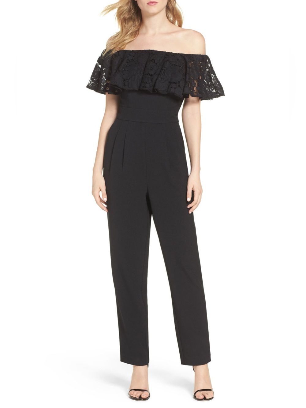 ELIZA J Off-the-Shoulder Black Lace Jumpsuit ❤️❤️